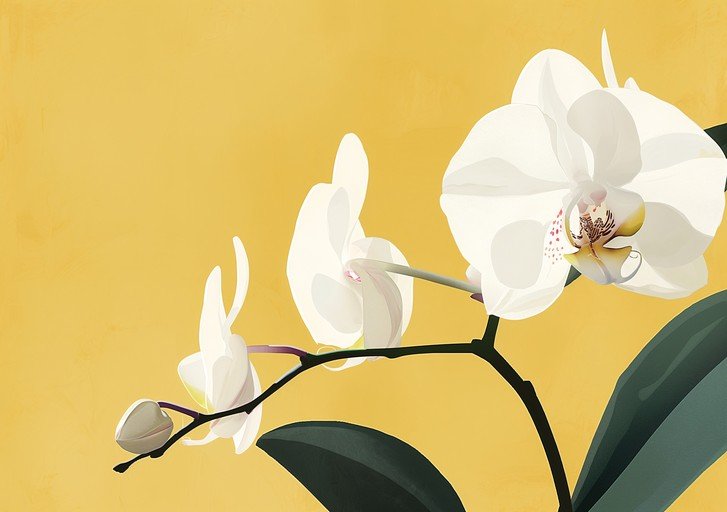 White Orchids on Yellow Background