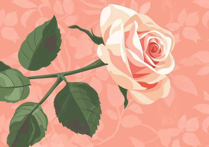 Elegant Peach Rose with Green Leaves on Floral Background