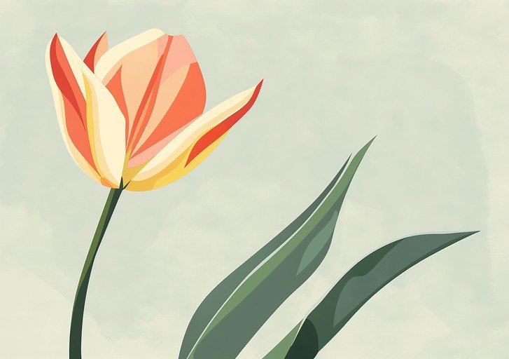 Stylized Tulip with Green Leaves