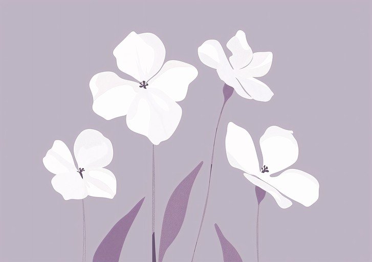 Minimalist White Flowers on Lavender Background