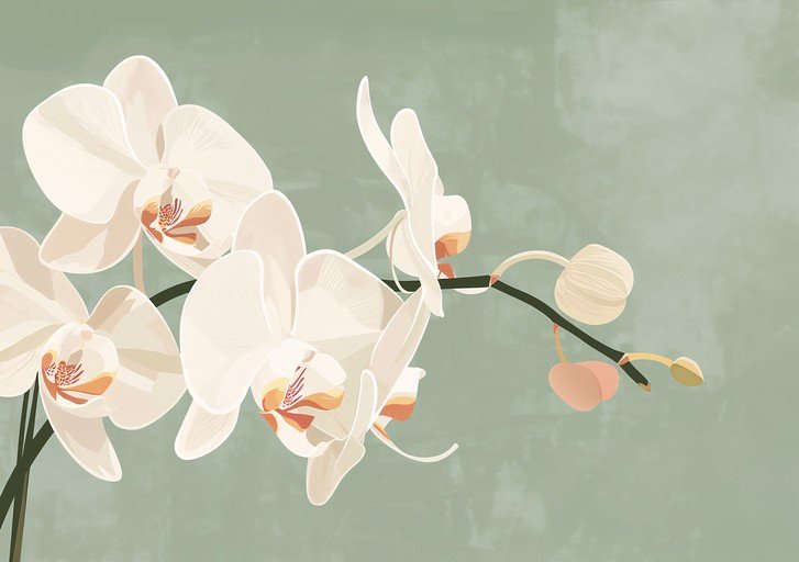 Elegant White Orchid Blossoms on Sage Green Background