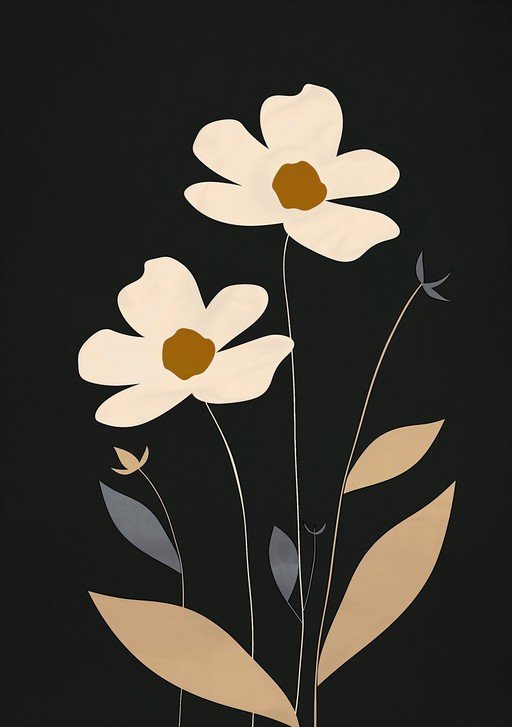 Minimalist Floral Art with Cream and Gold Flowers