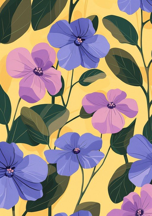 Vibrant Floral Pattern with Purple and Blue Flowers
