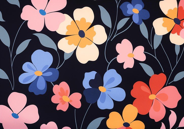 Vibrant Floral Pattern on Dark Background