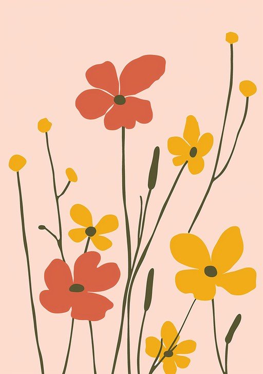 Abstract Floral Art with Red and Yellow Flowers