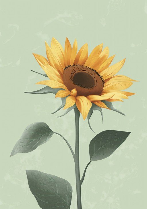 Vibrant Sunflower Illustration on Soft Green Background
