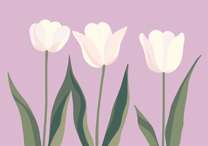 Three White Tulips on a Lavender Background