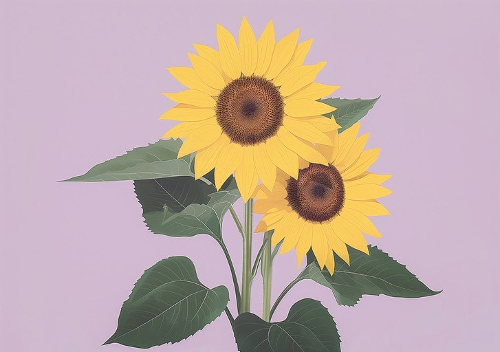 Two Sunflowers on a Pastel Purple Background
