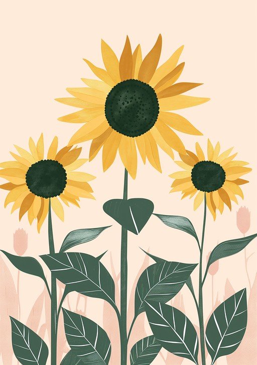 Three Sunflowers in a Field