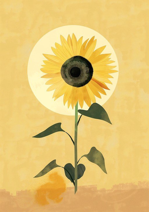 Stylized Sunflower Against a Soft Yellow Background