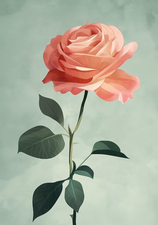 Elegant Peach Rose Against Soft Teal Background