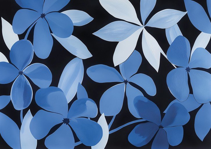 Abstract Blue Floral Pattern on Black Background