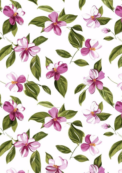 Pink and White Floral Pattern with Green Leaves