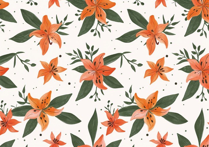 Orange Lily Floral Pattern