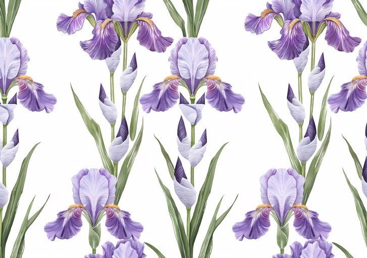 Seamless Pattern of Purple and White Irises
