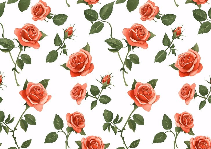 Seamless Pattern of Coral Roses and Buds