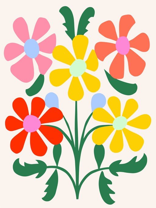 Vibrant Folk Art Floral Illustration