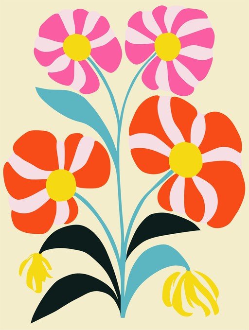 Retro Floral Illustration with Bold Colors