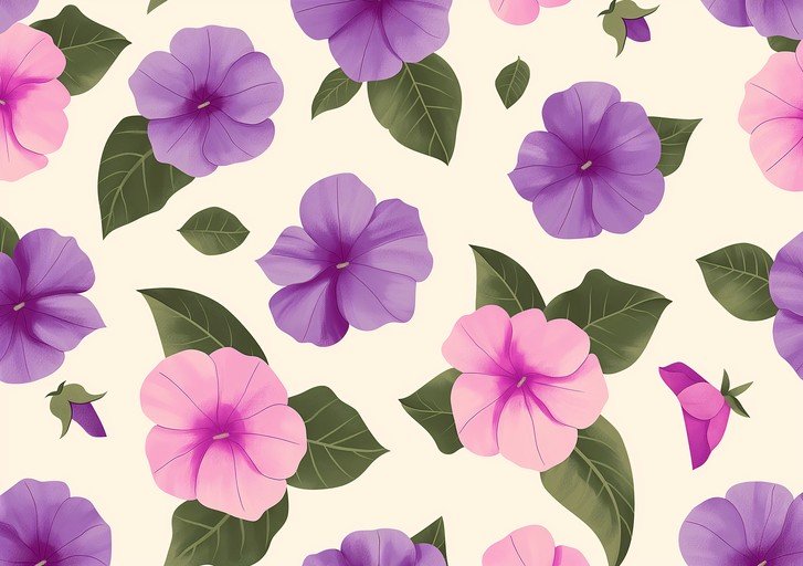 Seamless Floral Pattern with Pink and Purple Flowers