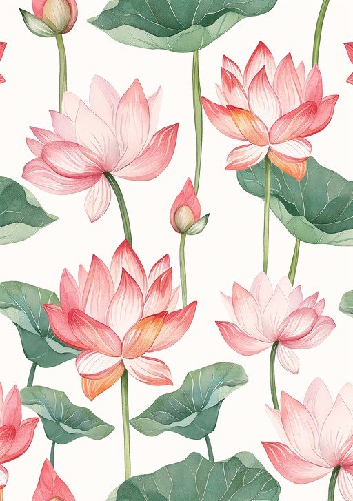Watercolor Lotus Flower Pattern