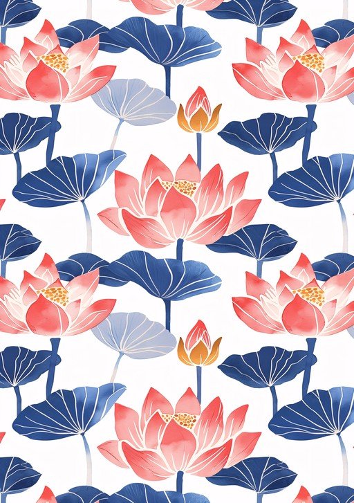 Watercolor Lotus Flower Pattern