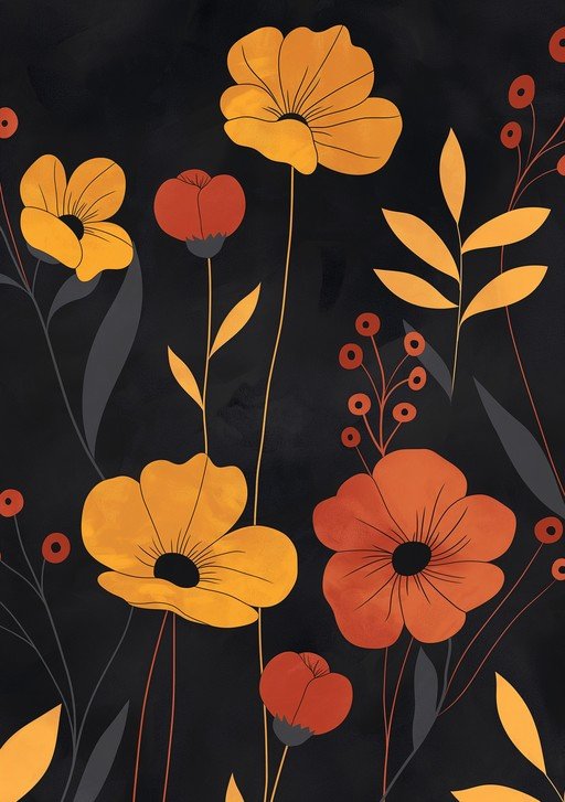 Autumn Floral Pattern with Orange and Yellow Flowers