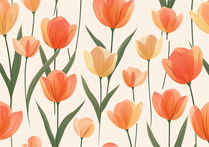 Seamless Pattern of Orange and Yellow Tulips