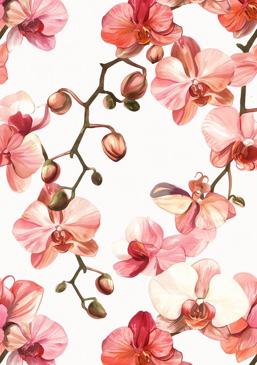 Watercolor Orchid Floral Pattern