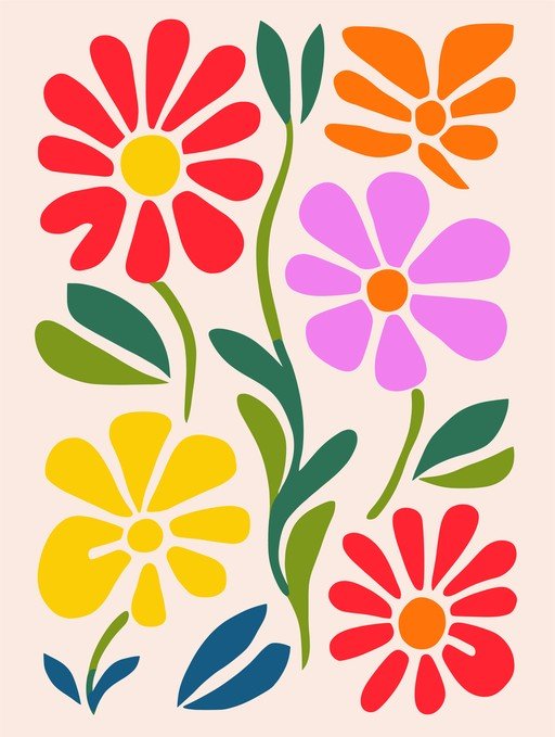 Vibrant Mid-Century Modern Floral Illustration