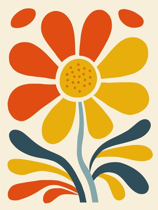 Retro Flower Illustration with Bold Colors