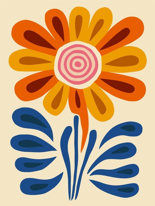 Retro Flower Illustration with Bold Colors