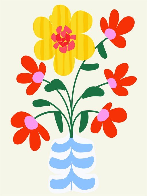 Vibrant Floral Arrangement in Blue and White Vase