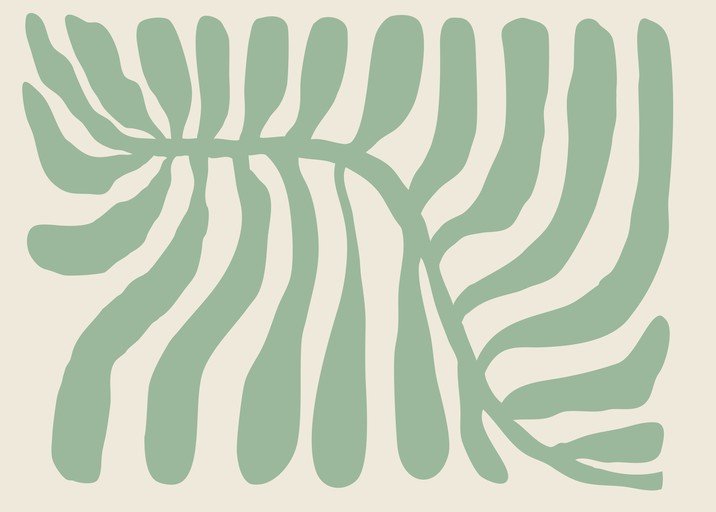 Abstract Green Leaf Pattern on Cream Background