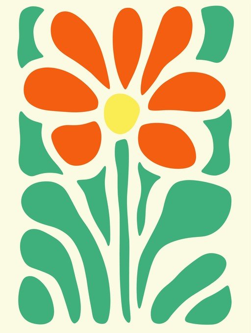 Stylized Orange Flower with Green Leaves