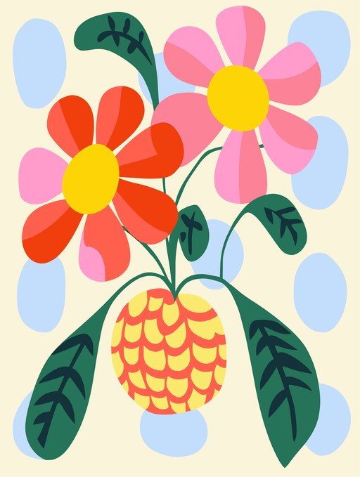 Vibrant Abstract Floral Arrangement with Pineapple