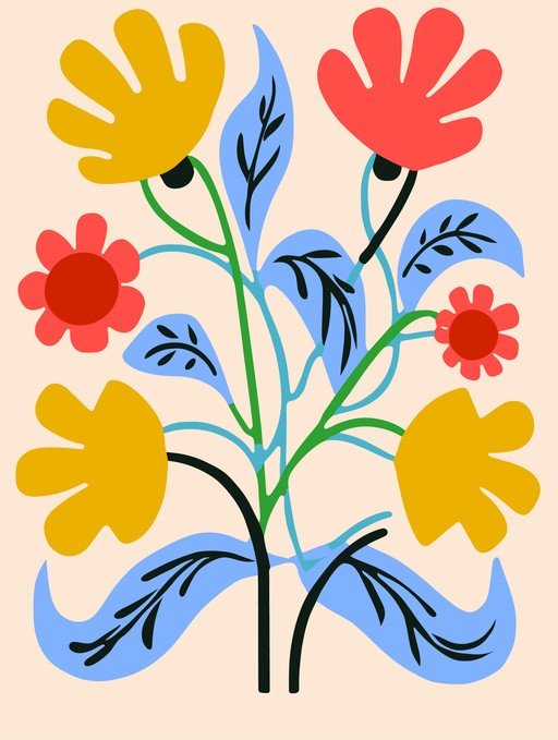 Abstract Floral Illustration with Bold Colors