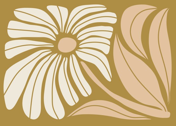 Abstract Daisy and Leaves in Earth Tones