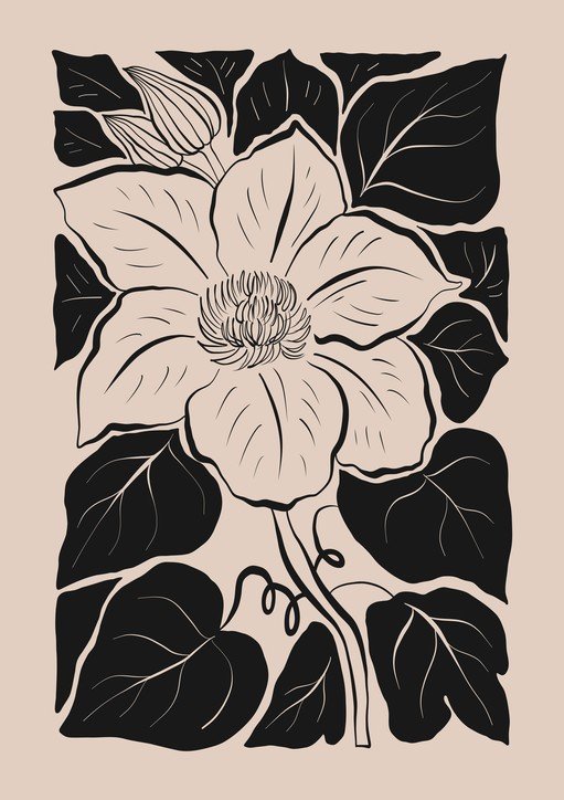 Elegant Black and Beige Floral Illustration