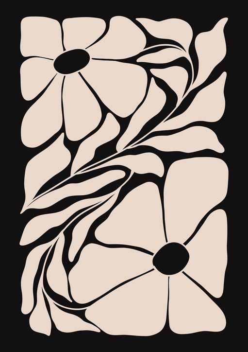 Abstract Floral Art with Beige and Black Palette