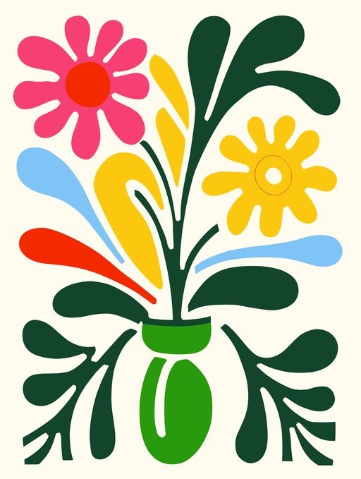 Vibrant Abstract Floral Arrangement in a Green Vase