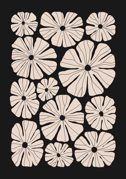 Abstract Floral Pattern on Black Background