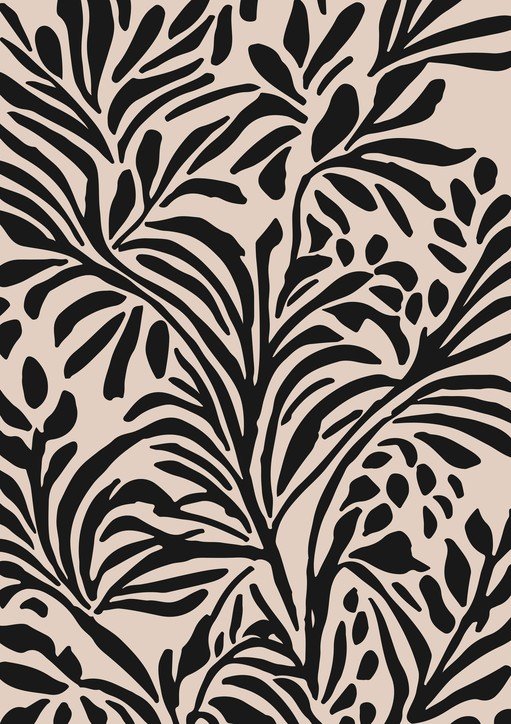 Abstract Black and Beige Botanical Pattern