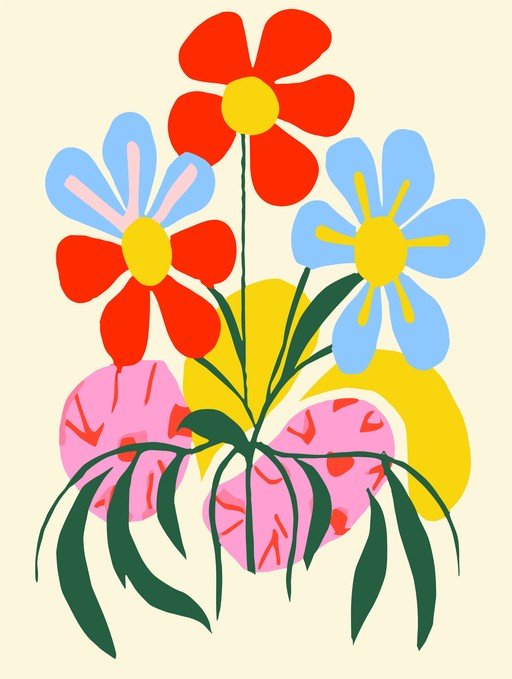 Abstract Floral Arrangement with Bold Colors