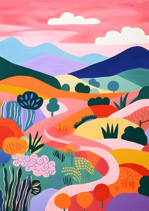 Vibrant Abstract Landscape with Winding Path