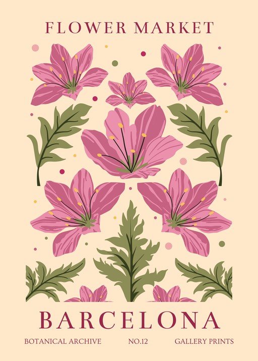 Barcelona Flower Market Botanical Archive Print