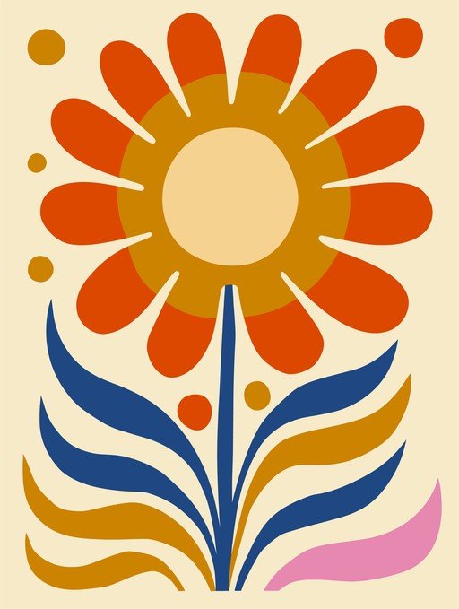 Retro Floral Illustration with Bold Colors