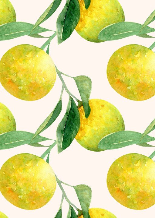 Watercolor Citrus Fruit and Leaf Pattern