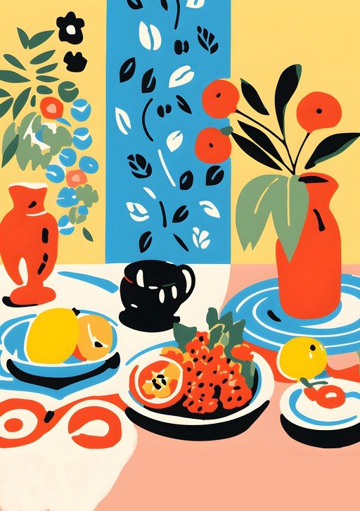 Vibrant Still Life with Fruit and Flowers