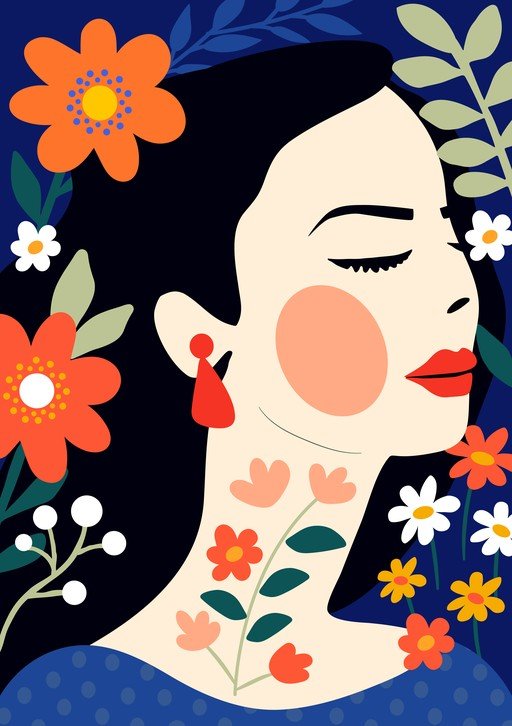 Woman with Flowers in Hair and on Neck