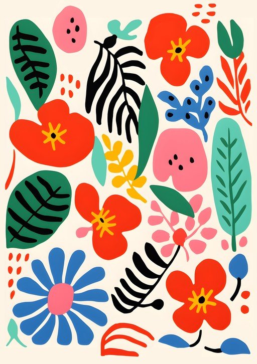 Vibrant Abstract Floral and Leaf Pattern